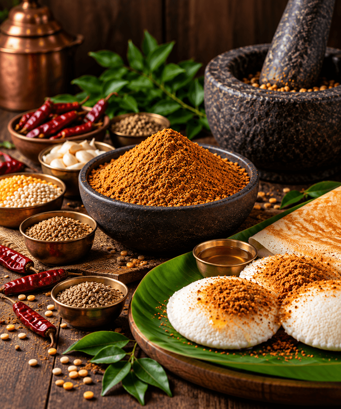 Traditional Indian podi ingredients and preparation
